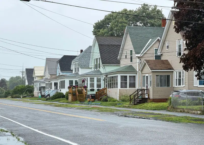 Closely spaced mill-era homes in Millinocket, Maine