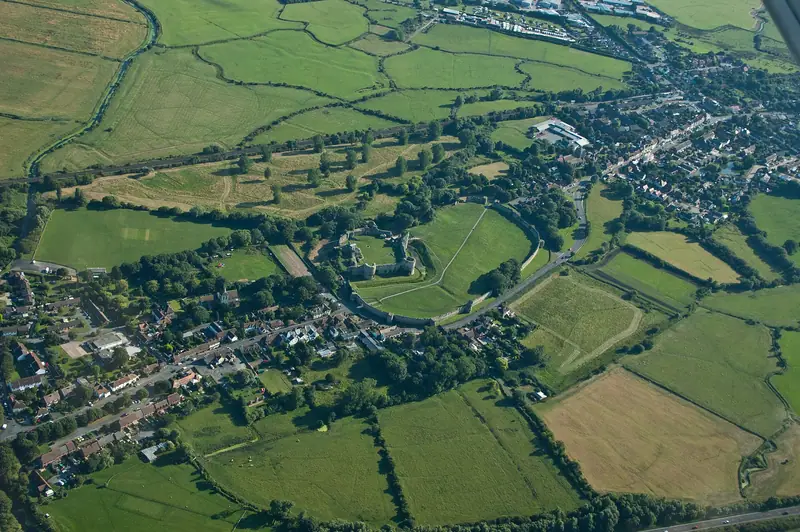 Pevensey Castle and surrounding village