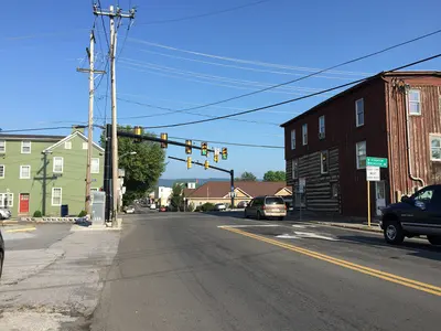 08 43 25 View west along Virginia State Route 55 (King Street) just east of U.S. Route 11 (Massanutten…