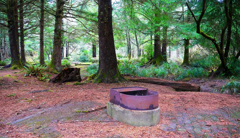 Firepit in handicapped camp site at Sunset Bay State Park