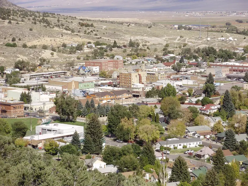 View of downtown Ely in Nevada from the lower slopes of Ward Mountain