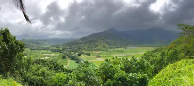 13 27 17 Panoramic view south from the Hanalei Valley Lookout in Princeville, Kauai, Hawaii