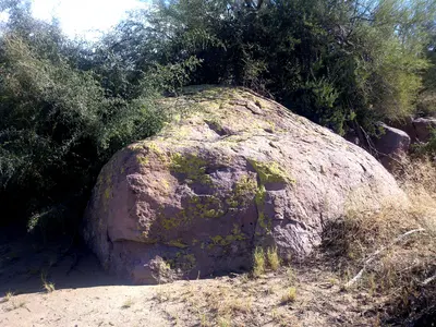 A Moss Covered Boulder in the Queen Creek Wash Near Queen Valley, near Gold Camp