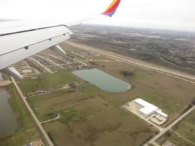 Landing at William P. Hobby Airport, Houston, Texas, near Brookside Village