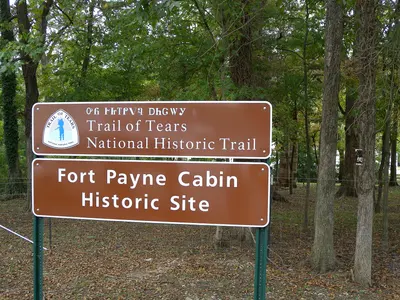 An NTIR sign at Fort Payne Cabin Historic Site in Fort Payne, Alabama (26fdfa4f-69f2-44ae-9cf8-a5ee19971b72)